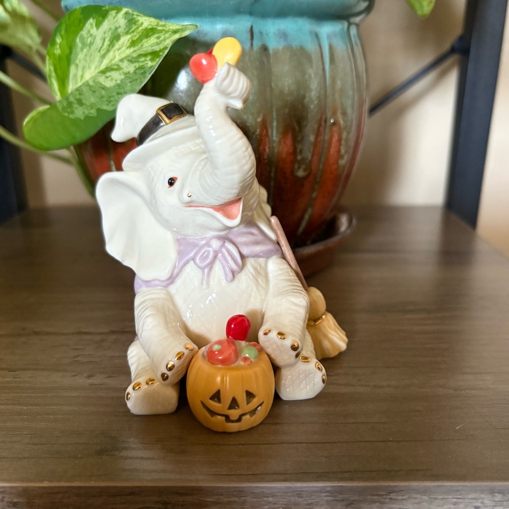 Lenox Trunk or Treat Halloween Elephant Figurine with Pumpkin and Candy Accents